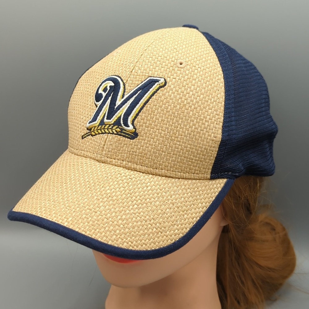 Milwaukee Brewers Nike Team Burlap Weave Straw Snapback Baseball Hat Cap OSFA